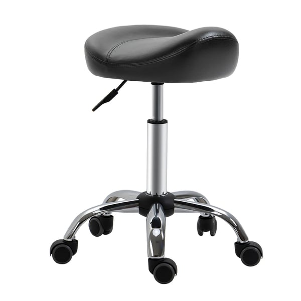 HOMCOM Rullhocker, justerbar arbetsstol i svart konstläder med hjul, 48x48x54-69 cm