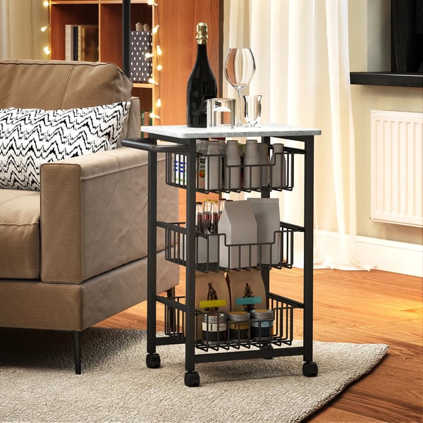 HOMCOM 3-trins k%u00f8kkenvogn p%u00e5 hjul, serveringsvogn i lysegr%u00e5 MDF og st%u00e5l, 49,5B x 31T x 69H cm