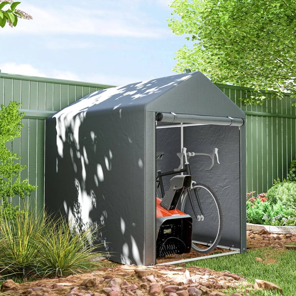 Outsunny Garage Telt, Mørkegrå, 1,2 x 1,79 x 1,65m Opbevaring Telt med UV-beskyttelse, Vandtæt Foliegarage til Motorcykel, Haveredskaber, Galvaniseret
