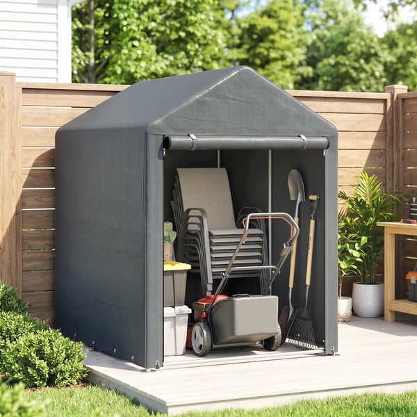 Outsunny Garage Telt, Mørkegrå, 1,2 x 1,79 x 1,65m Opbevaring Telt med UV-beskyttelse, Vandtæt Foliegarage til Motorcykel, Haveredskaber, Galvaniseret