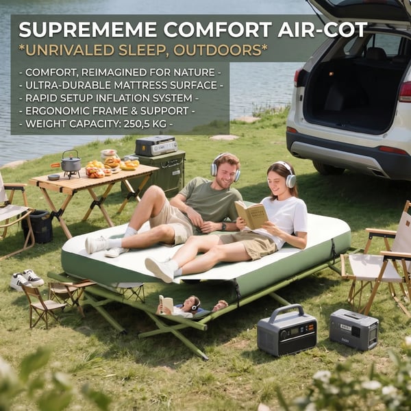 Outsunny forhøjet campingseng og telt, feltseng, kuppeltelt med luftmadras, inkl. pumpe, taft, grøn, 193 x 136 x 178 cm