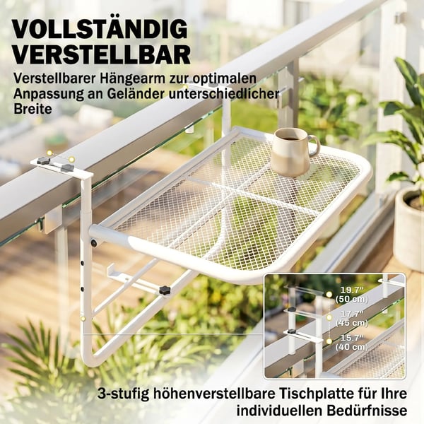 Outsunny altanhængbord havebord højdejusterbart firkantet terrasse metal hvid L60 x B56,5 x H45 cm