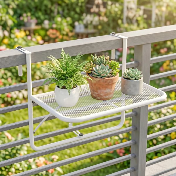 Outsunny altanhængbord havebord højdejusterbart firkantet terrasse metal hvid L60 x B56,5 x H45 cm