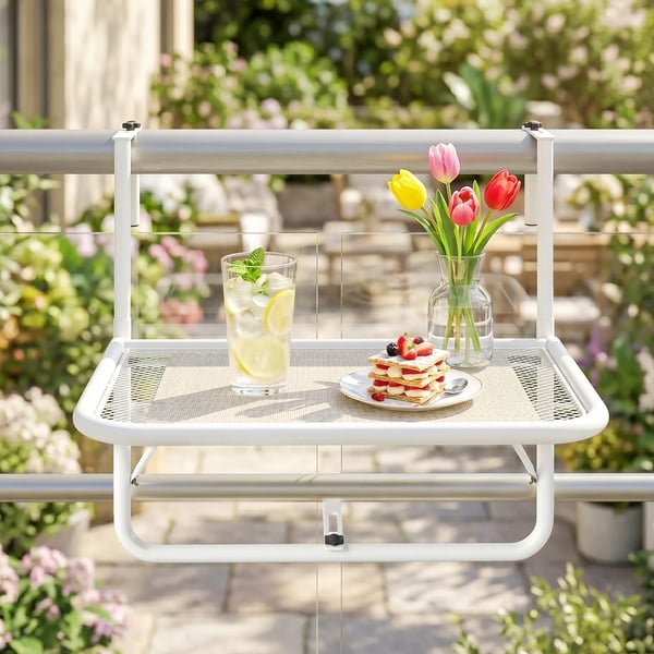 Outsunny altanhængbord havebord højdejusterbart firkantet terrasse metal hvid L60 x B56,5 x H45 cm