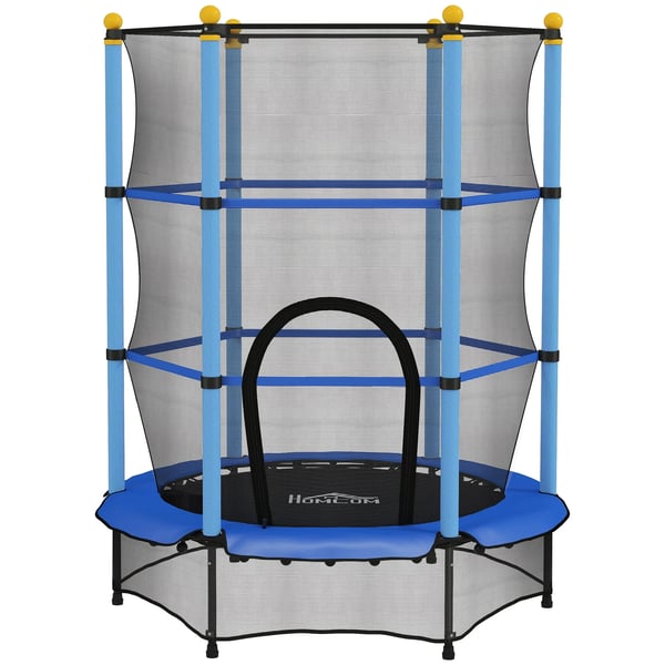 HOMCOM Lasten trampoliini Ø140 cm sininen, turvaverkolla ja reunasuojuksella, sisä-/ulkokäyttöön, 3-10v, 50kg