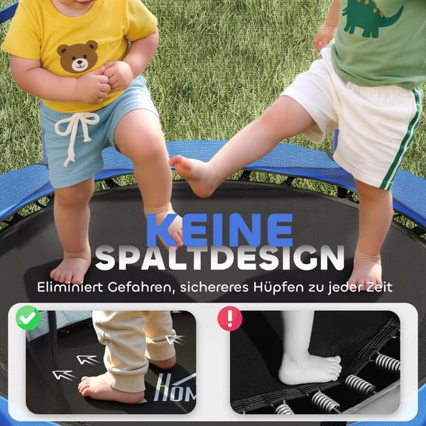 HOMCOM Børnetrampolin Ø140 cm, Blå, Sikkerhedsnet, Indendørs/Udendørs, 3-10 år