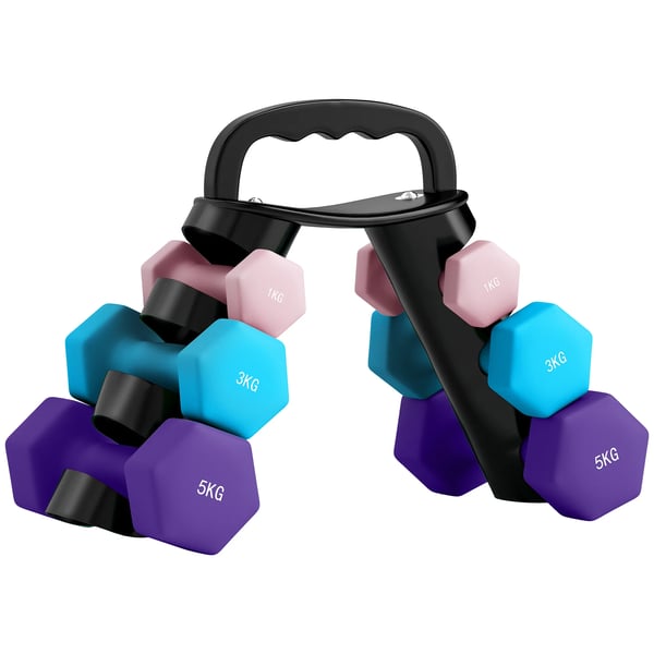 SPORTNOW Käsipainosetti Telineellä - 6 Kpl Moniväri Metall/Muovi Kuntotreeniin (1-5kg)