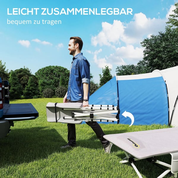 Outsunny Feldseng - Foldbar camping seng i stål og Oxford-polyester, grå, 200x65x42 cm, max 200 kg