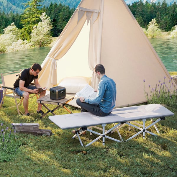 Outsunny Feldseng - Foldbar camping seng i stål og Oxford-polyester, grå, 200x65x42 cm, max 200 kg