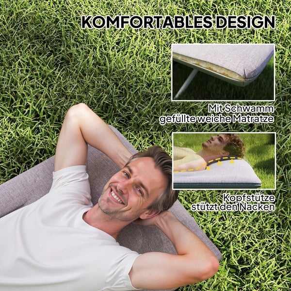 Outsunny Feldseng - Foldbar camping seng i stål og Oxford-polyester, grå, 200x65x42 cm, max 200 kg