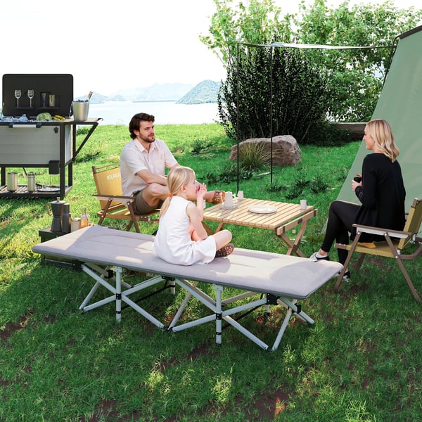 Outsunny Feldseng - Foldbar camping seng i stål og Oxford-polyester, grå, 200x65x42 cm, max 200 kg