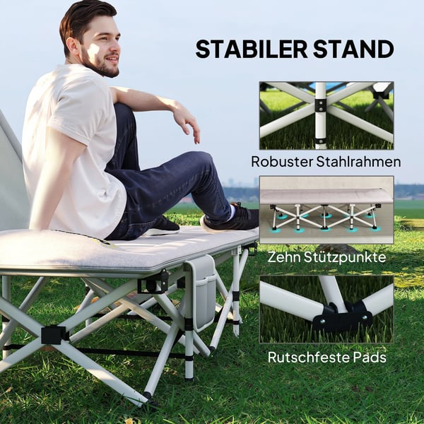 Outsunny Feldseng - Foldbar camping seng i stål og Oxford-polyester, grå, 200x65x42 cm, max 200 kg