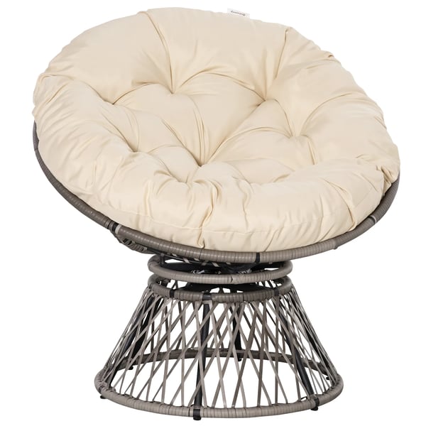 Outsunny Papasansits med dyna, 360° svängbar konstrotting, beige polyester, 87x97x86 cm