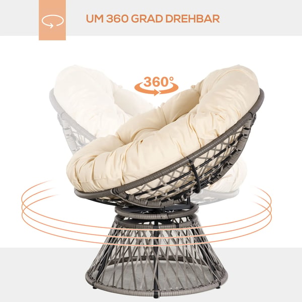 Outsunny Papasansessel kurvestol med blød hynde, 360° drejebar, udendørs/indendørs, beige