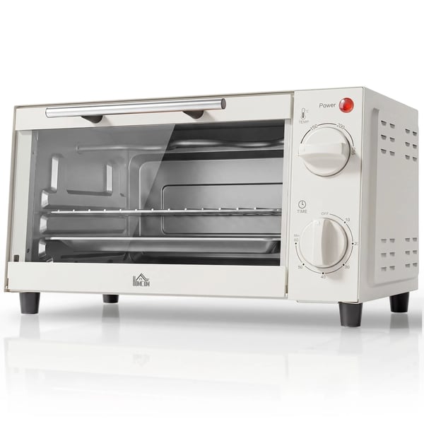 HOMCOM 9L Miniugn i Rostfritt Stål, Krämvit, med Bakplåt & Grillgaller (750W)
