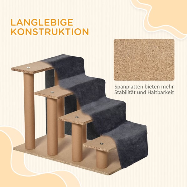 4-portainen koiran porras, irrotettava päällinen, pienille koirille, 44 cm, tummanharmaa