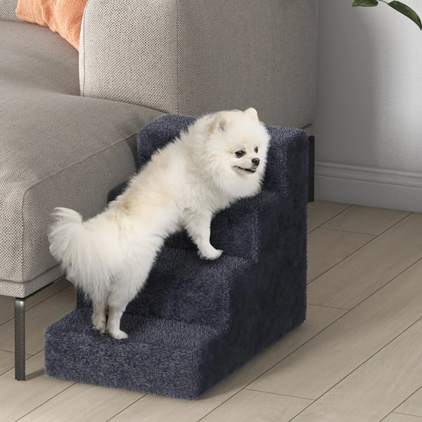 4-portainen koiran porras, irrotettava päällinen, pienille koirille, 44 cm, tummanharmaa