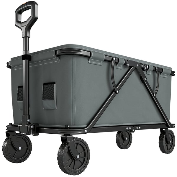 Outsunny Trädgårdsvagn Hopfällbar Transportvagn med Avtagbar Presenning, Mörkgrå Polyester, 160L, 120kg
