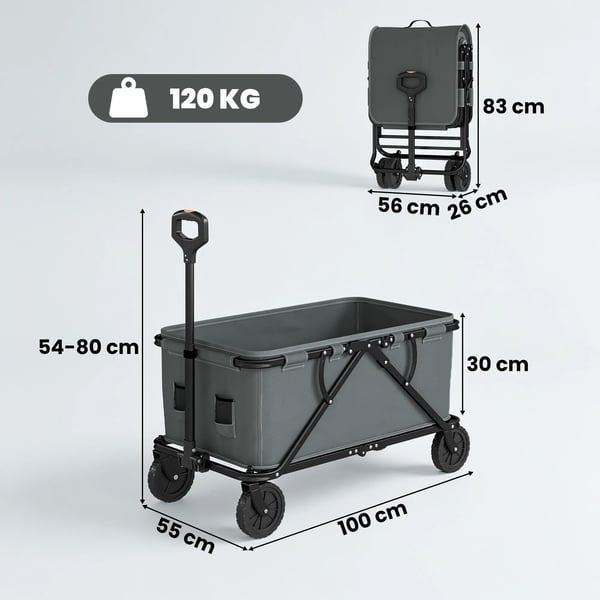 Outsunny kokoontaitettava puutarhakärry, 160L, 120kg, tummanharmaa polyesteri
