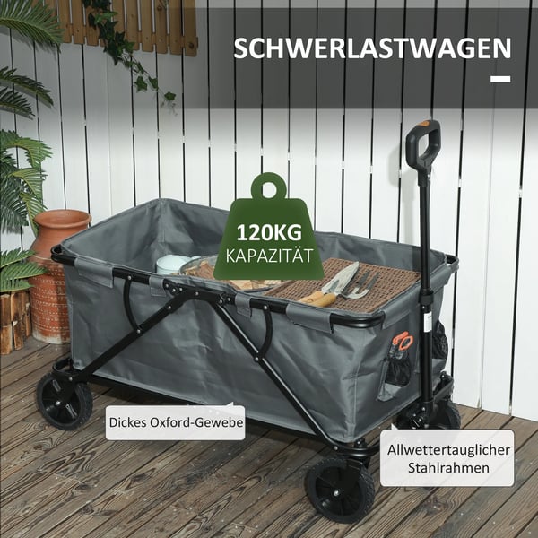 Outsunny kokoontaitettava puutarhakärry, 160L, 120kg, tummanharmaa polyesteri