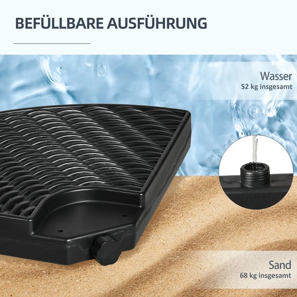 Parasolfod til hængeparasol, vejrbestandig, 52 kg vand/68 kg sand, HDPE, sort