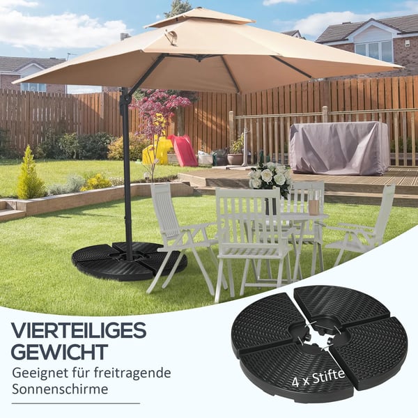 Parasolfod til hængeparasol, vejrbestandig, 52 kg vand/68 kg sand, HDPE, sort