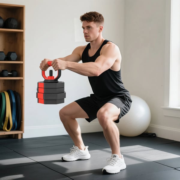 SPORTNOW 4-i-1 Håndvægtsæt - Justerbar Vægtstang, Kettlebell & Håndvægte (25 KG, Rød Plastik) til Hjemmetræning