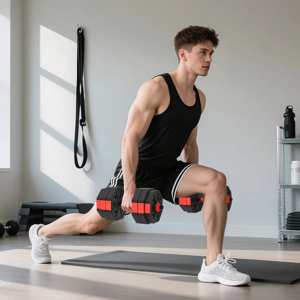 SPORTNOW 4-i-1 Håndvægtsæt - Justerbar Vægtstang, Kettlebell & Håndvægte (25 KG, Rød Plastik) til Hjemmetræning