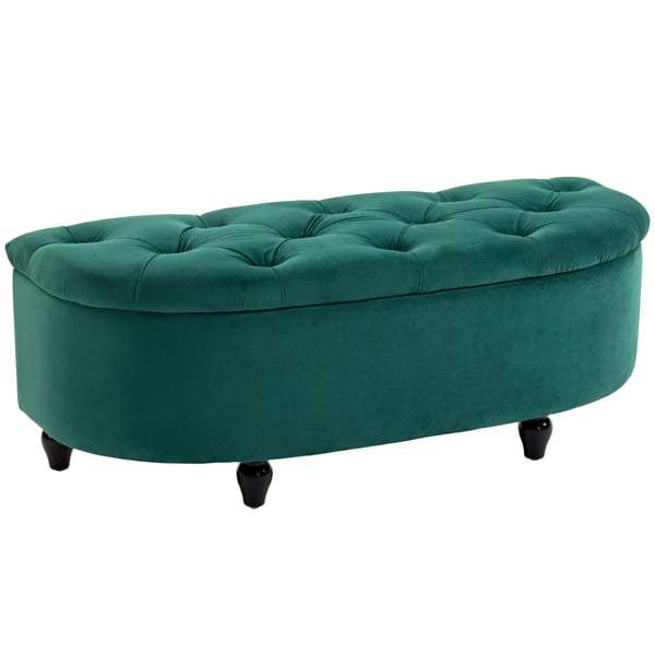 HOMCOM Siddbänk med Förvaring, Mörkgrön Sammetsbänk, Vadderad Sittpuff med Lock, 120x46x42 cm