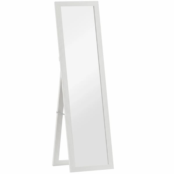 HOMCOM Golvspegel med stativ, Helkroppsspegel, 37x157 cm, Vit, Material: MDF/Glas