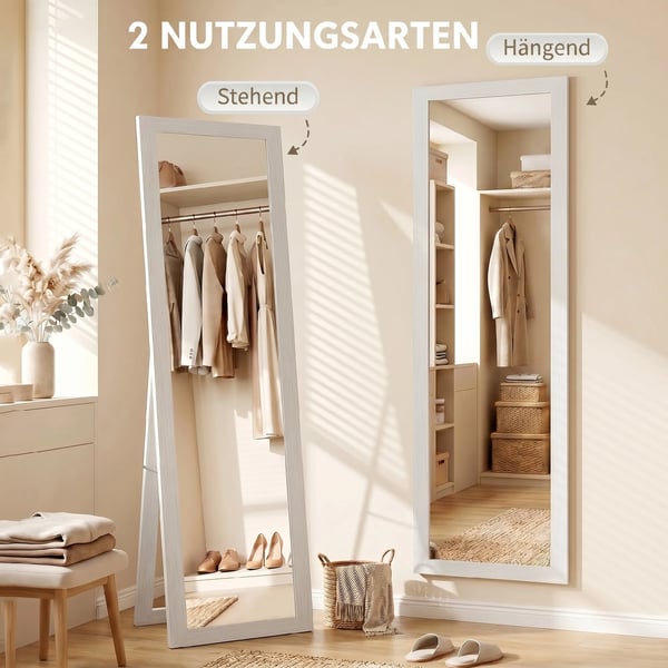 HOMCOM Stående Helkropsspejl med Stativ, 37x157 cm, Hvid