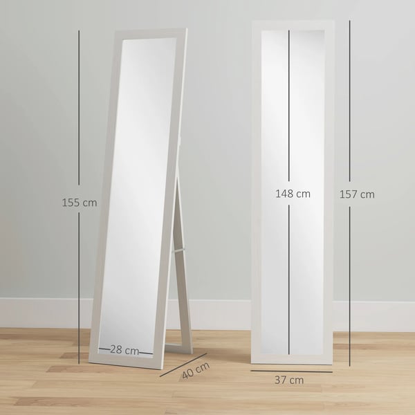 HOMCOM Stående Helkropsspejl med Stativ, 37x157 cm, Hvid