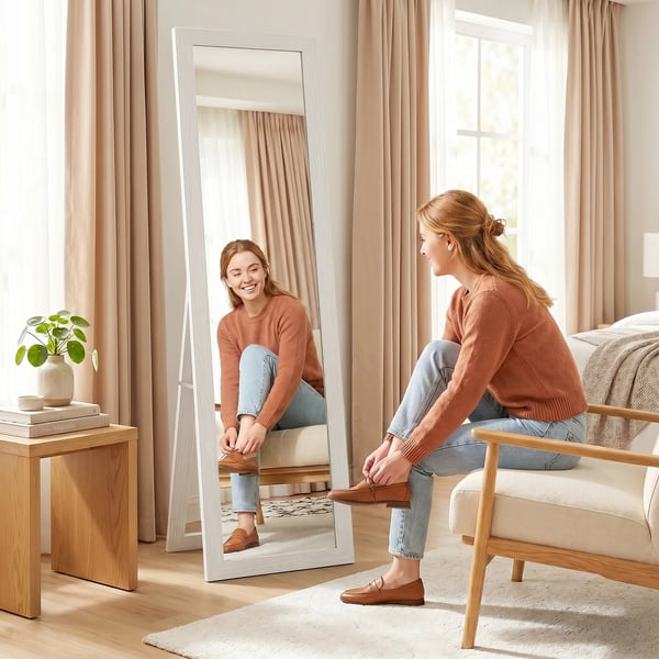 HOMCOM Stående Helkropsspejl med Stativ, 37x157 cm, Hvid