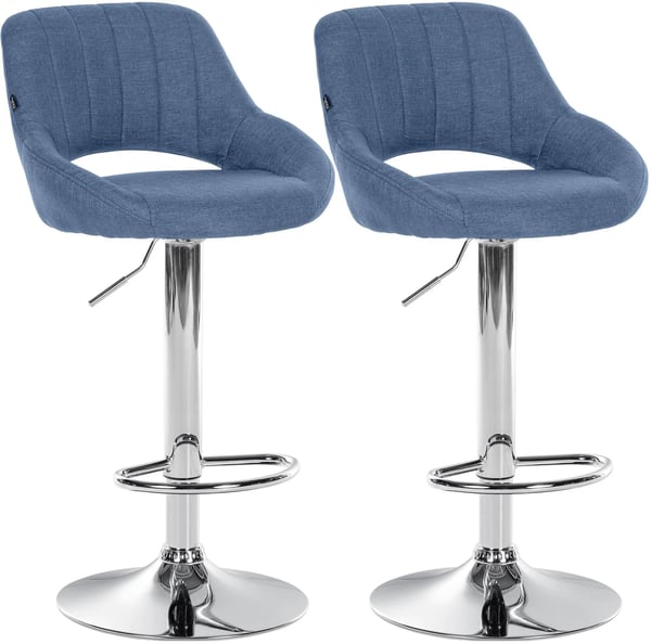Set med 2 blå barstolar i tyg Milet - Justerbar höjd, svängbar, metallram