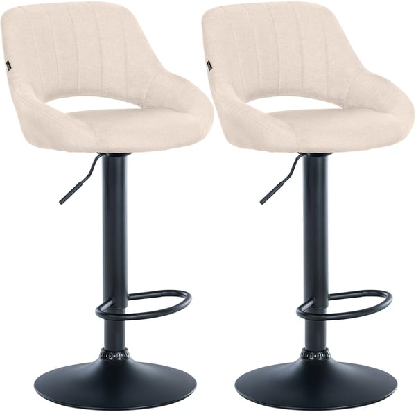 Set med 2 barstolar i krämfärgat tyg Milet - Justerbar höjd, svängbar, metallbas, bekväm vadderad sits