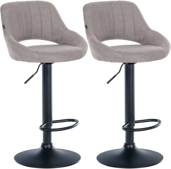 Set med 2 Milet Barstolar i Tyg, Grå - Justerbar Höjd, Svängbar, Metallbas