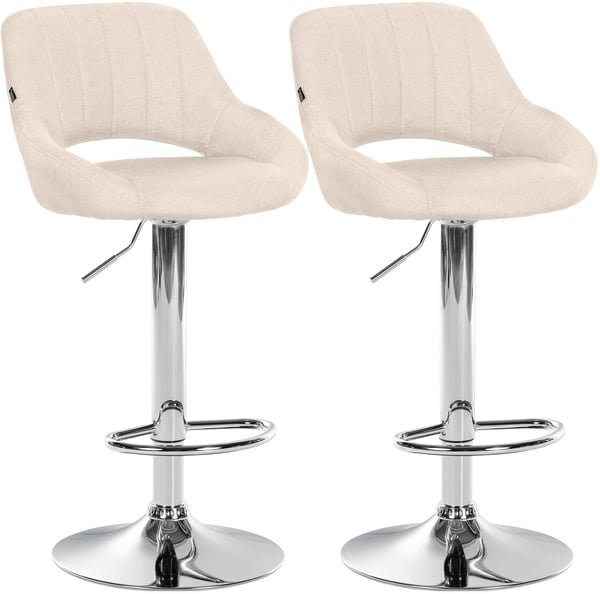 Set med 2 Milet Barstolar i Krämtyg med Justerbar Höjd och Svängfunktion