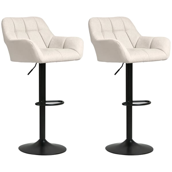 HOMCOM Barstolar 2-pack Höj- och sänkbara i konstläder, linneoptik, Creme + Svart