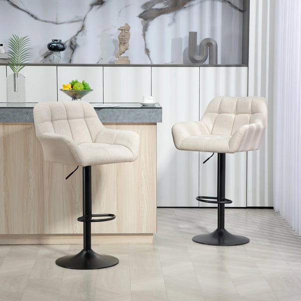 HOMCOM Barstole Sæt 2 stk. Justerbar Højde Kunstlæder Linnedlook Creme + Sort Retro Design