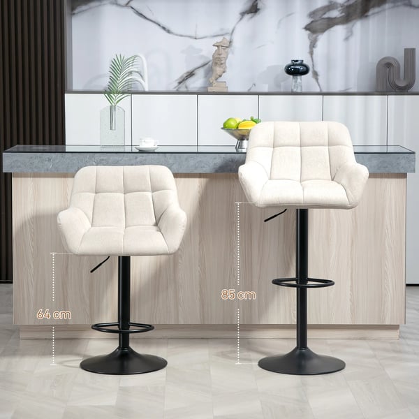 HOMCOM Barstole Sæt 2 stk. Justerbar Højde Kunstlæder Linnedlook Creme + Sort Retro Design