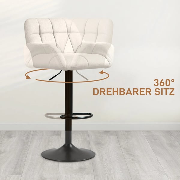 HOMCOM Barstole Sæt 2 stk. Justerbar Højde Kunstlæder Linnedlook Creme + Sort Retro Design
