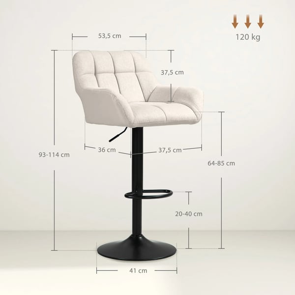 HOMCOM Barstole Sæt 2 stk. Justerbar Højde Kunstlæder Linnedlook Creme + Sort Retro Design
