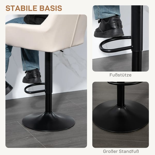 HOMCOM Barstole Sæt 2 stk. Justerbar Højde Kunstlæder Linnedlook Creme + Sort Retro Design