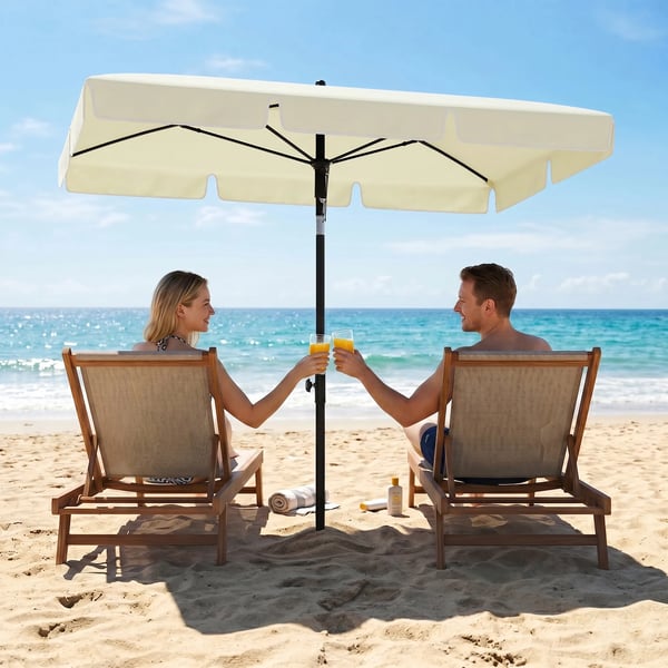Outsunny Parasol UV-beskyttelse haveparasol knækbar, perfekt til altan & strand, cremefarvet & sort