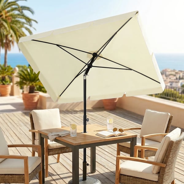 Outsunny Parasol UV-beskyttelse haveparasol knækbar, perfekt til altan & strand, cremefarvet & sort