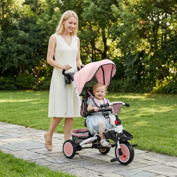 AIYAPLAY Monikäyttöinen 6-in-1 Lastenpyörä ja Rattaat - Taitettava & Säädettävä - Pinkki Muovi/Teräs