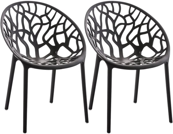 Hope Sæt med 2 stabelbare havestole i plast, sort, vejrbestandig til udendørs brug, pladsbesparende design, 150 kg kapacitet