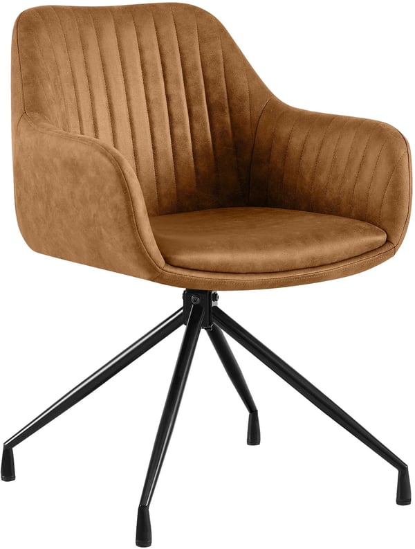 Welby Vintage Matstol, Ljusbrunt Konstläder med Matt Svart Metallram, 180 Svängbar