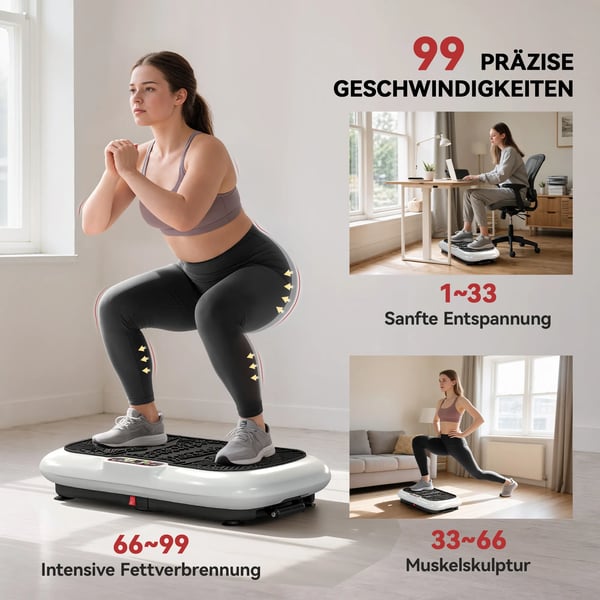 Vibrationsplatta med 2 Träningsband & 99 Nivåer - Helkroppsträning 200W (Vit/Svart)