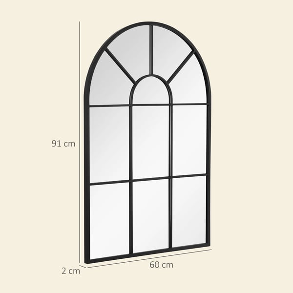bågformad fönsterspegel 91x60 cm Svart Metall/Glas